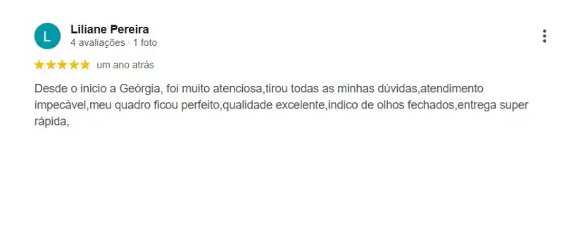 Avaliação 5 estrelas de cliente da Moldura Minuto