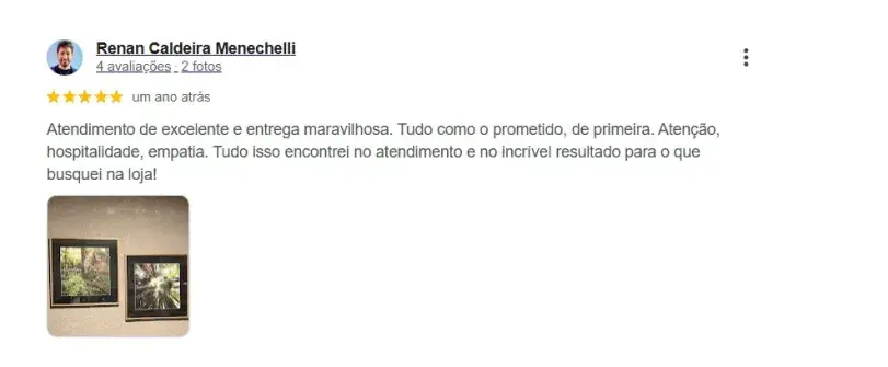 Avaliação 5 estrelas de cliente da Moldura Minuto