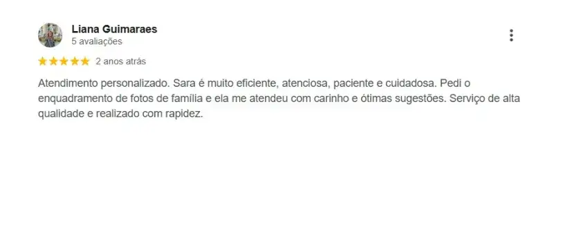 Avaliação 5 estrelas de cliente da Moldura Minuto