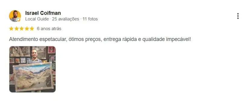 Avaliação 5 estrelas de cliente da Moldura Minuto