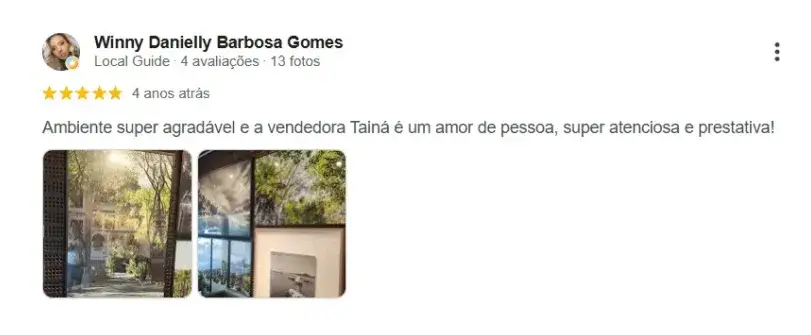 Avaliação 5 estrelas de cliente da Moldura Minuto